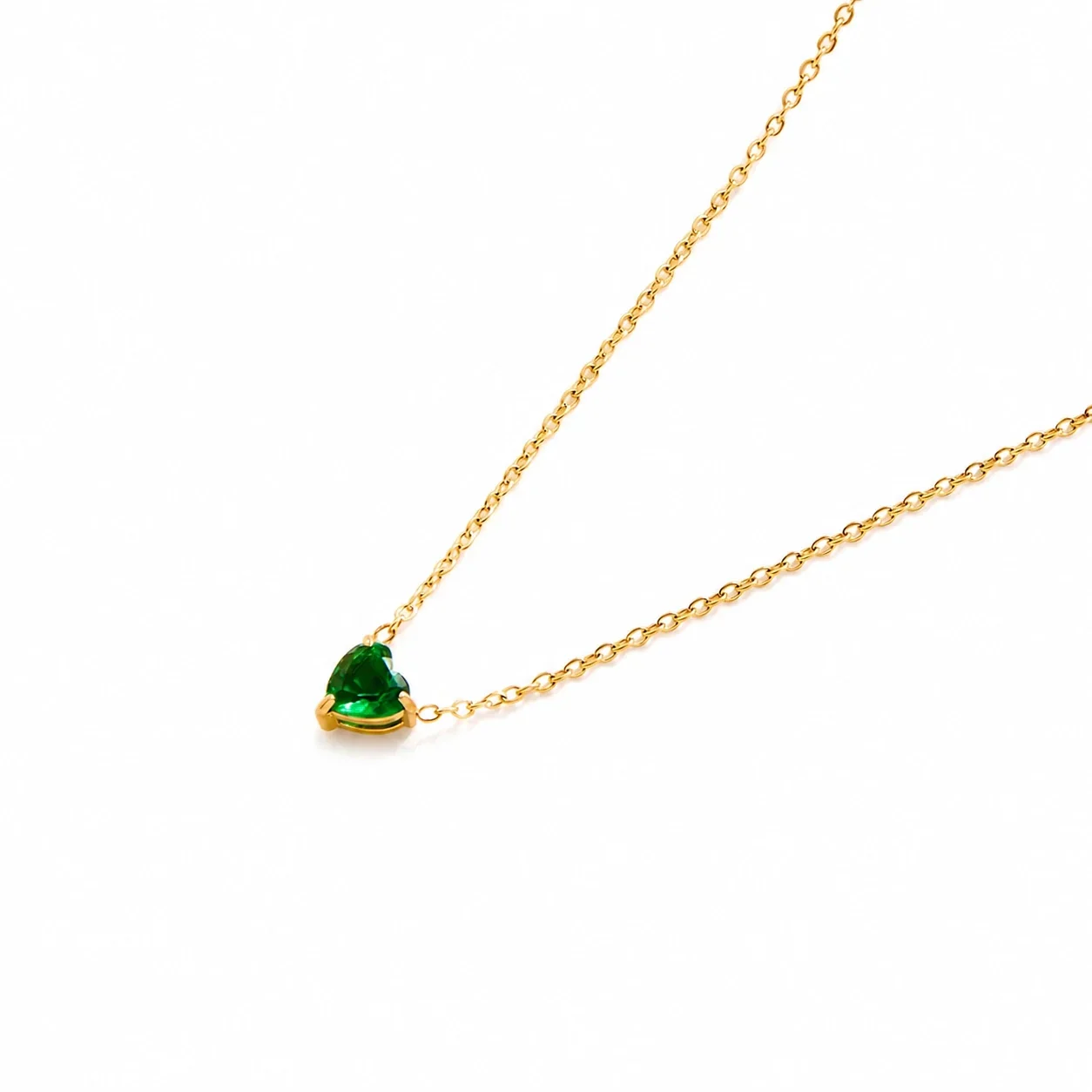 Dainty 18K Gold-Plated Steel Heart Crystal Necklace - May Emerald-Green Crystal