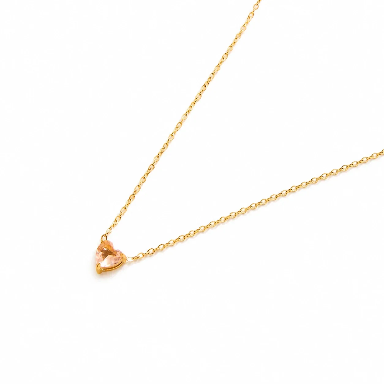 Dainty 18K Gold-Plated Steel Heart Crystal Necklace - June Nude Crystal