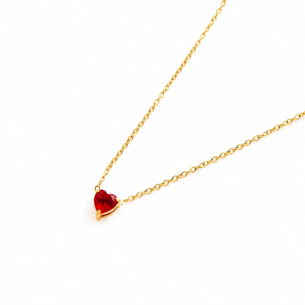 Dainty 18K Gold-Plated Steel Heart Crystal Necklace - July Ruby-Red Crystal