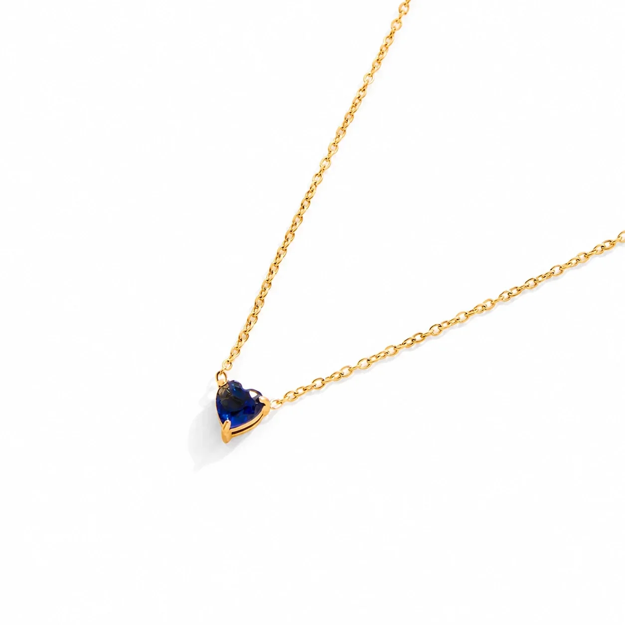 Dainty 18K Gold-Plated Steel Heart Crystal Necklace - September Sapphire-Blue Crystal