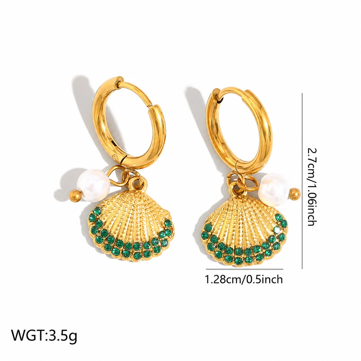 Photo produit : Boucles d'oreilles pendantes avec chaîne, motifs étoile et coquillage, acier plaqué or