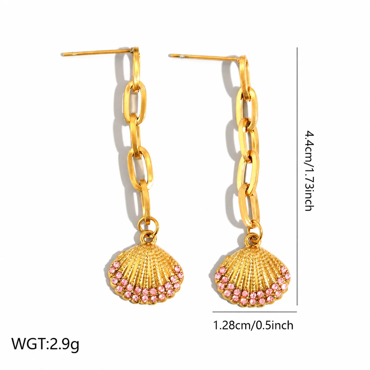 Photo produit : Boucles d'oreilles pendantes avec chaîne, motifs étoile et coquillage, acier plaqué or