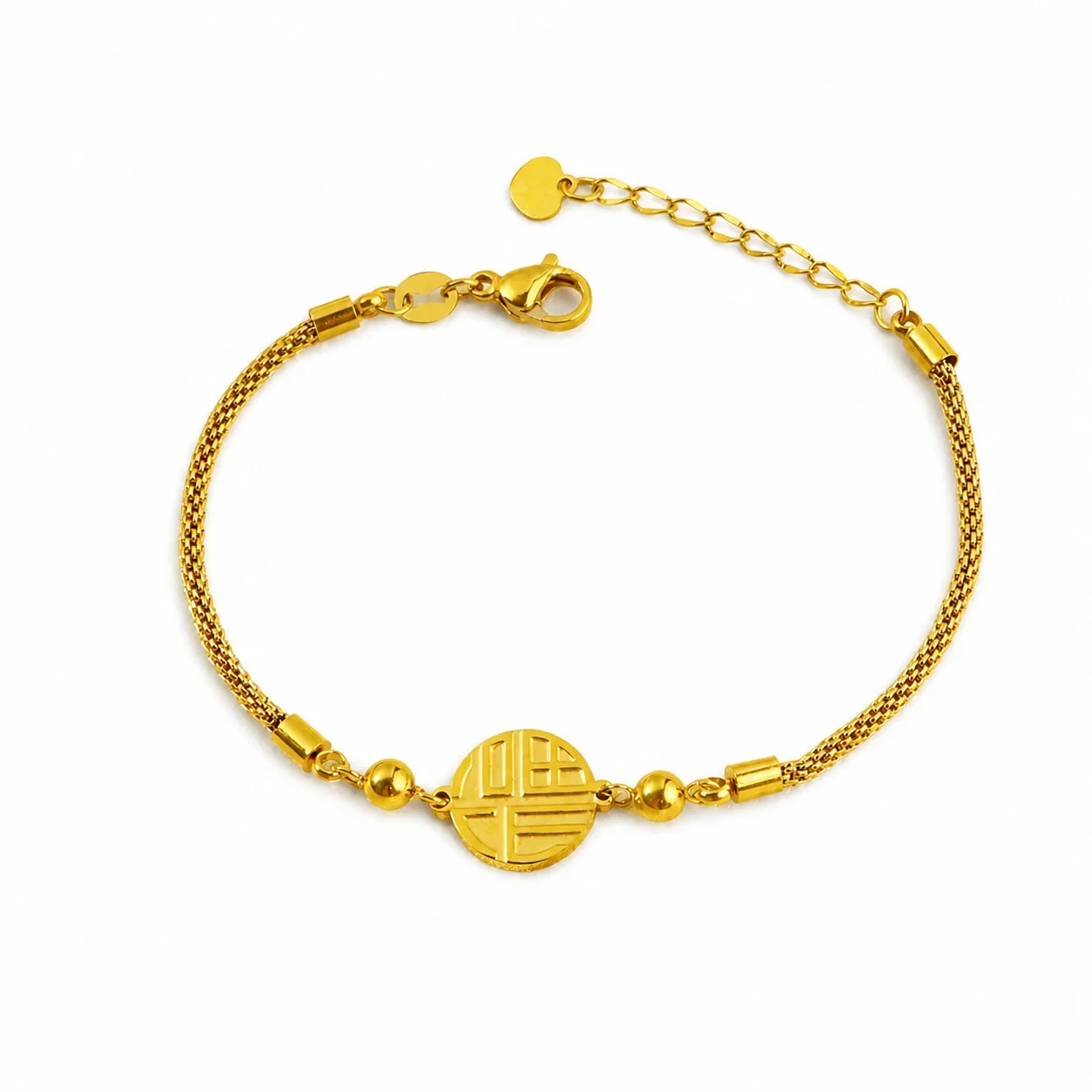 Ornate 18K Gold-Plated Braided Fu Stainless Steel Bracelet