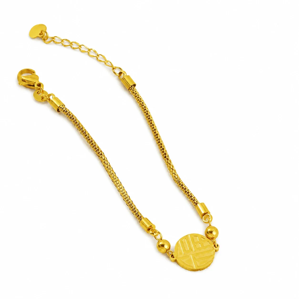 Ornate 18K Gold-Plated Braided Fu Stainless Steel Bracelet