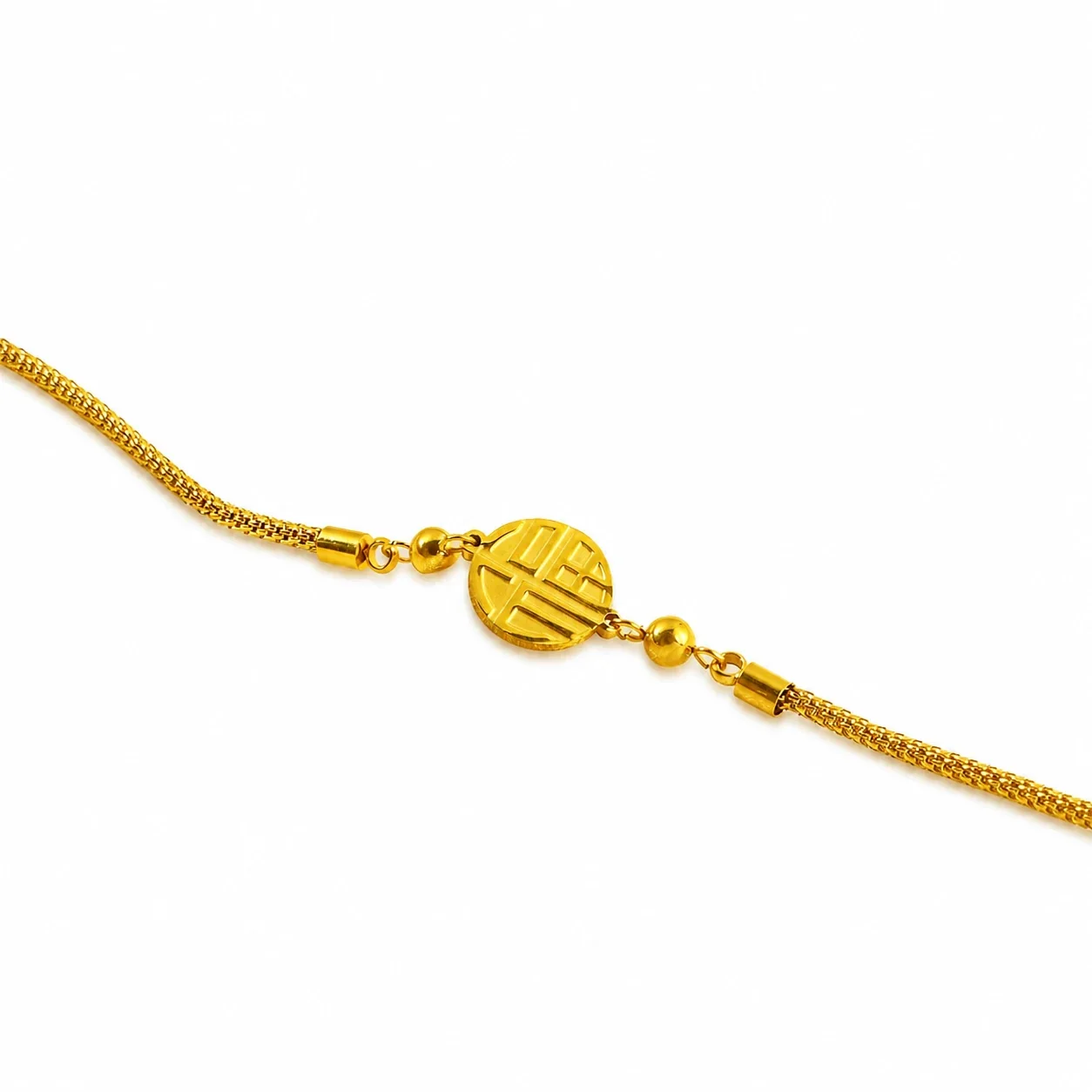 Ornate 18K Gold-Plated Braided Fu Stainless Steel Bracelet