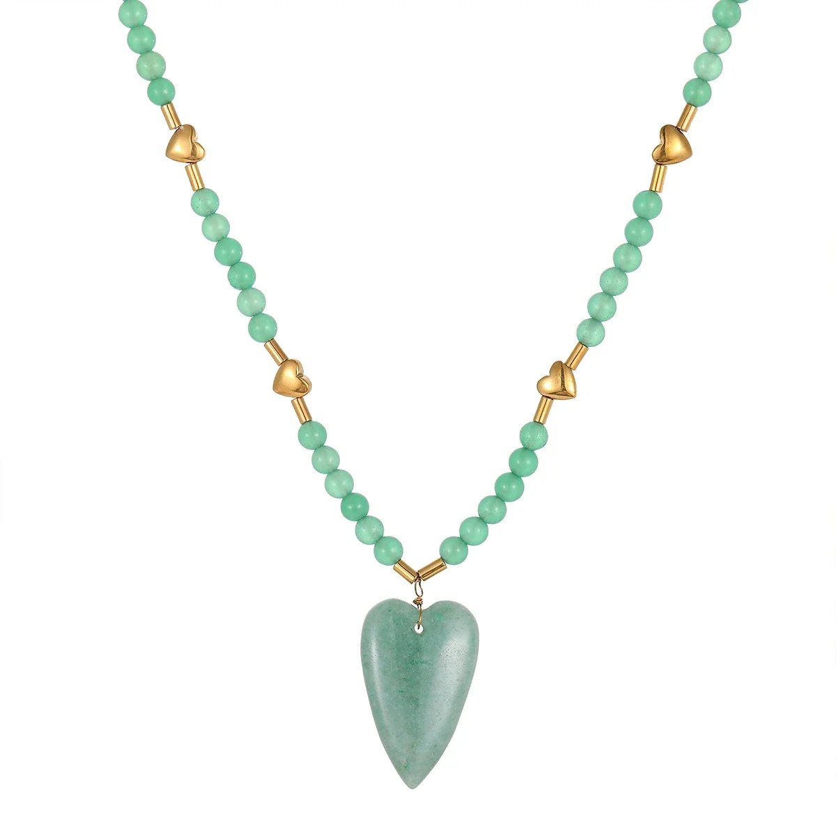 Heart Bead Necklace & Bracelet Set in 18K Gold-Plated Steel