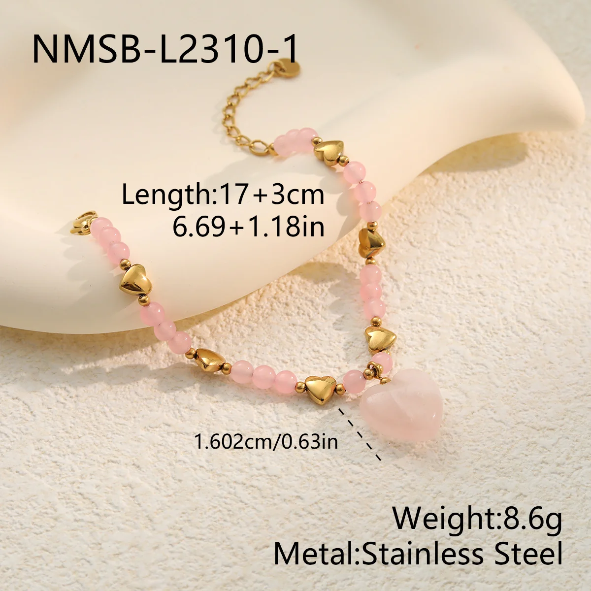 Photo produit : Parure collier et bracelet à perles cœur en acier plaqué or 18K