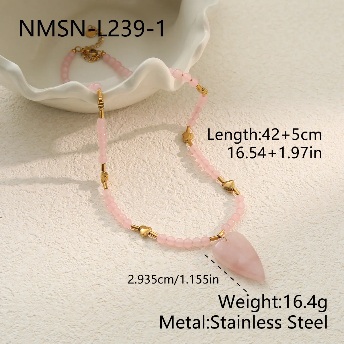 Photo produit : Parure collier et bracelet à perles cœur en acier plaqué or 18K