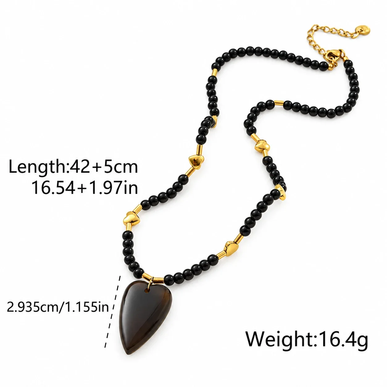 Photo produit : Parure collier et bracelet à perles cœur en acier plaqué or 18K