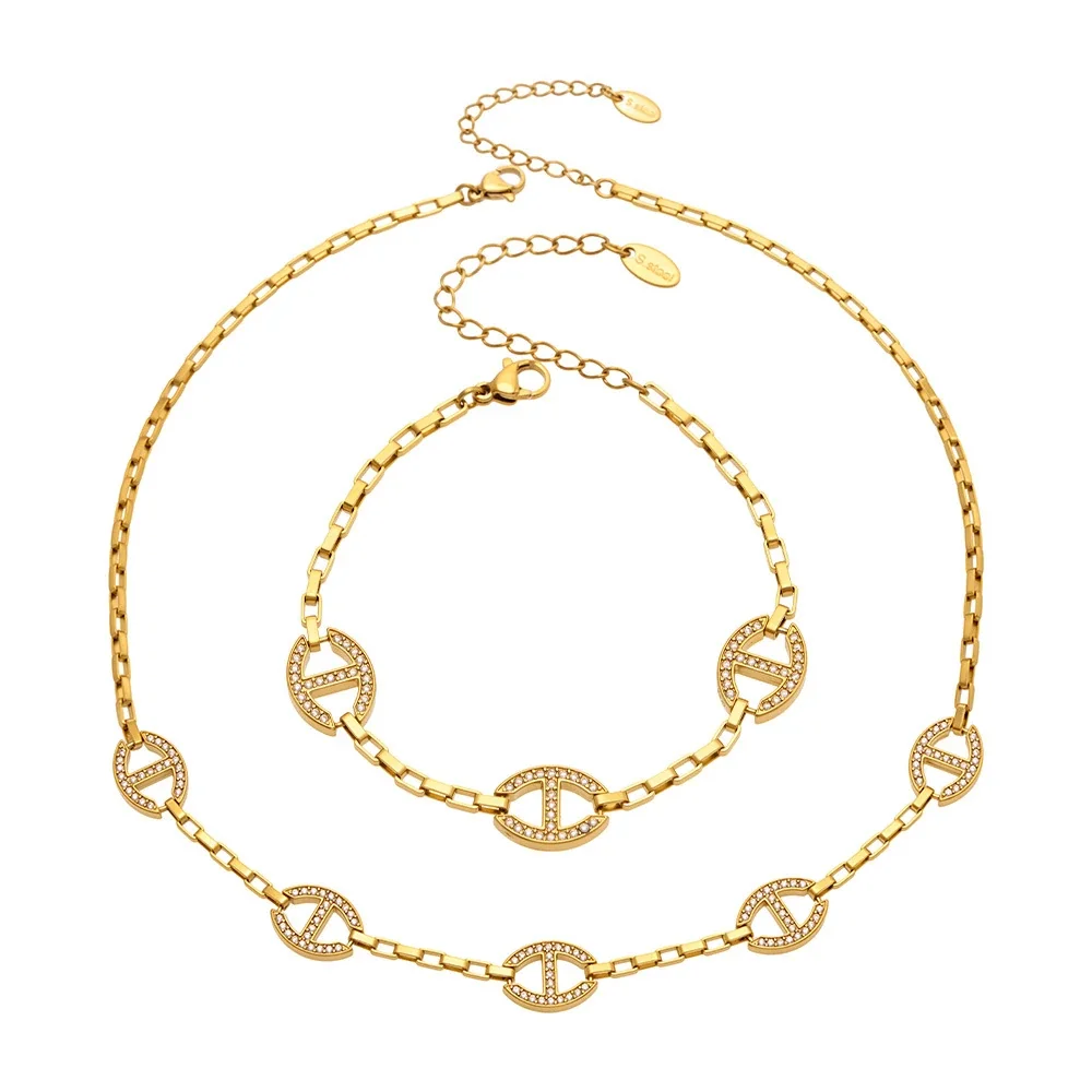 Orbit CZ 316L Stainless Steel Box Chain PVD Jewelry Set