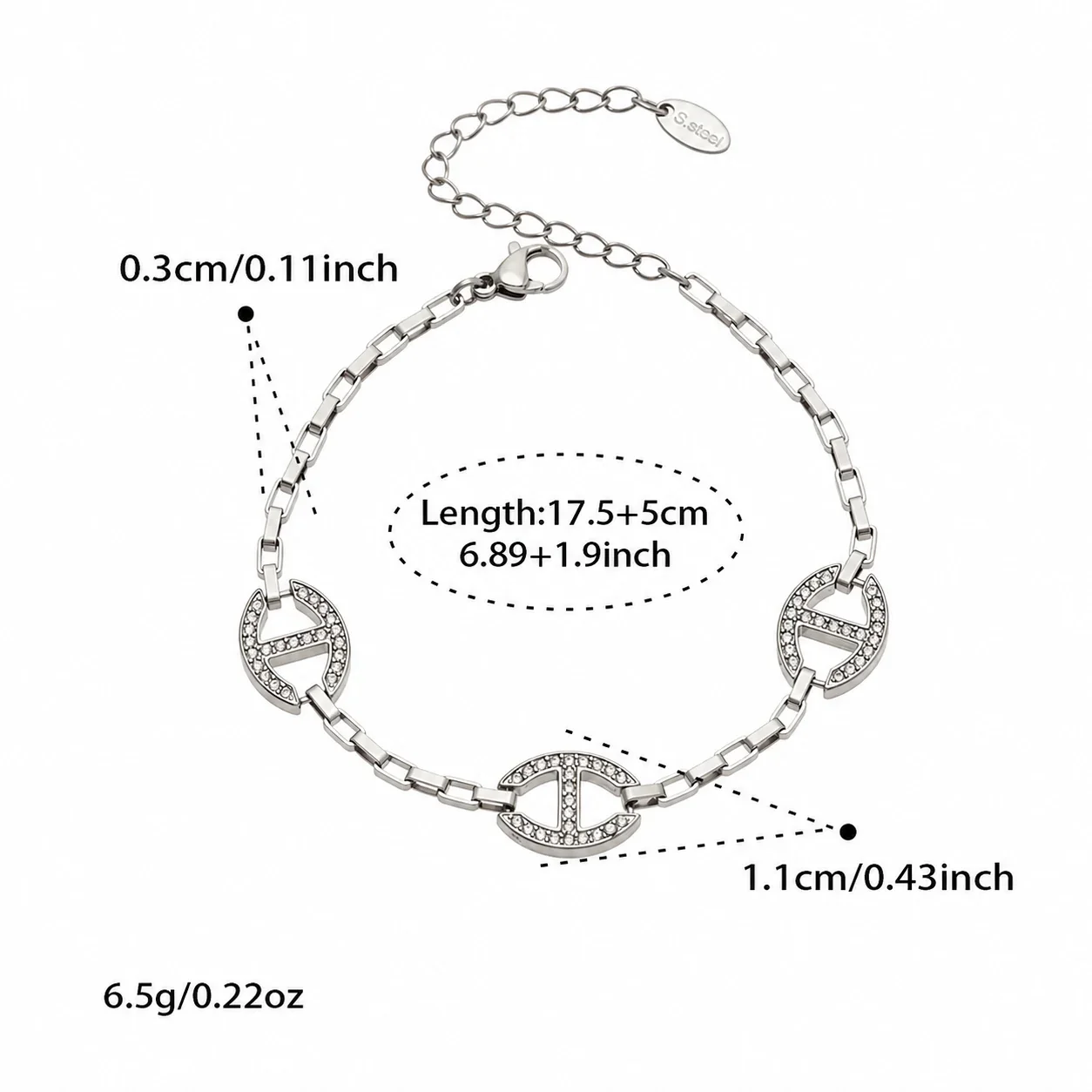 Orbit CZ 316L Stainless Steel Box Chain Jewelry Set - Silver