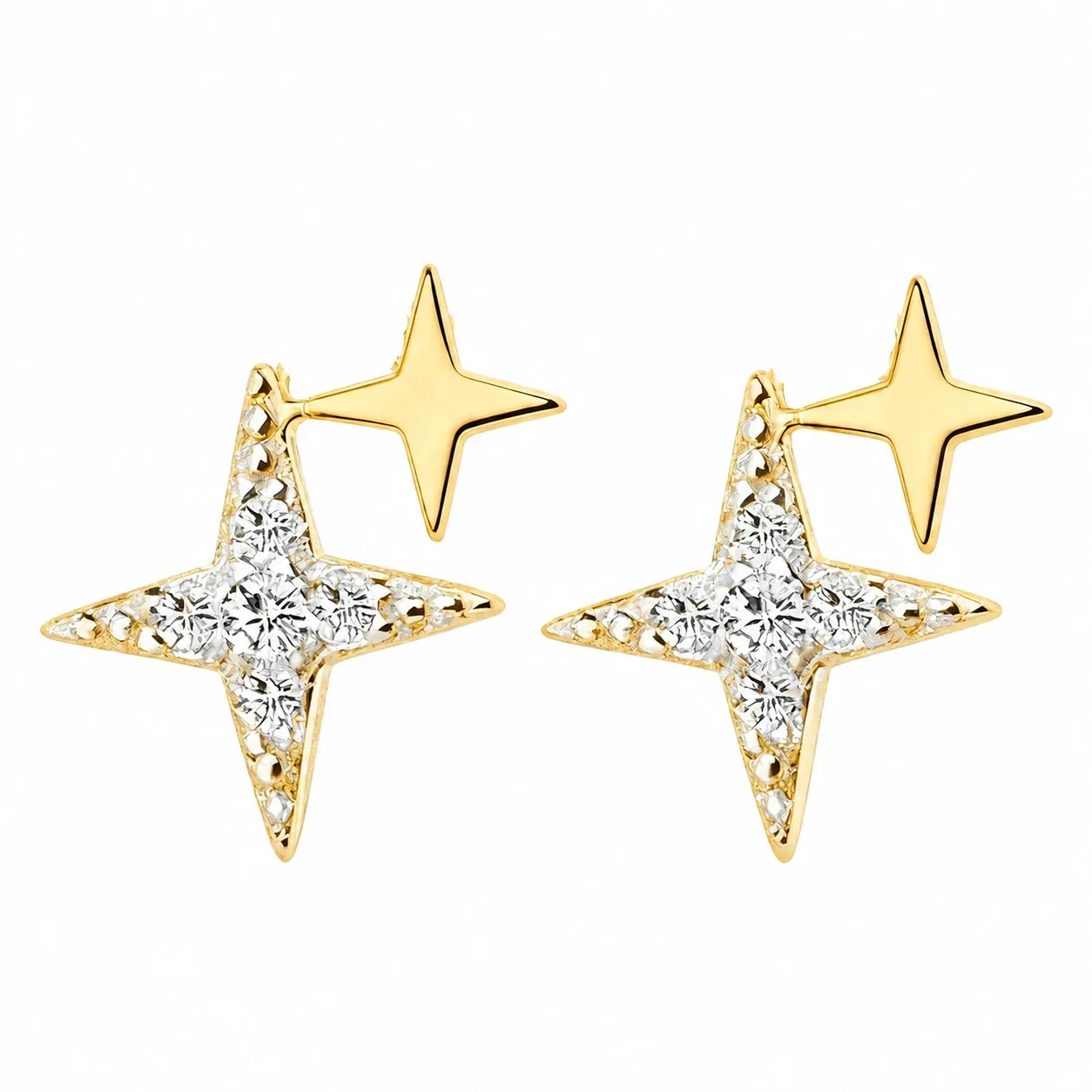 Dainty Stainless Steel CZ Double Star Stud Earrings
