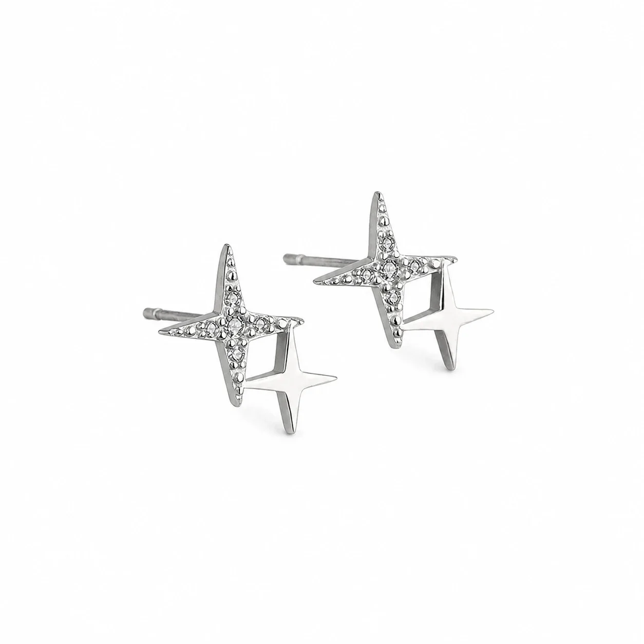 Dainty Stainless Steel CZ Double Star Stud Earrings
