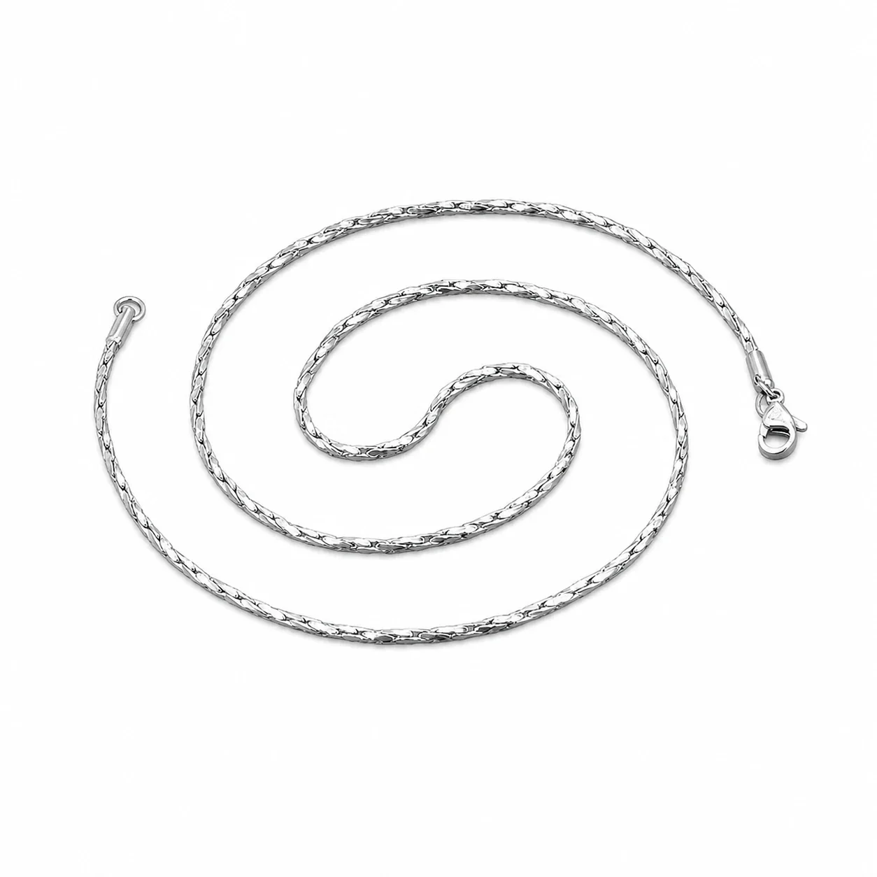 Sleek Stainless Steel Silver-Tone Wheat Chain Necklace