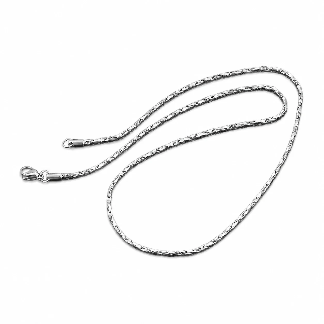 Sleek Stainless Steel Silver-Tone Wheat Chain Necklace