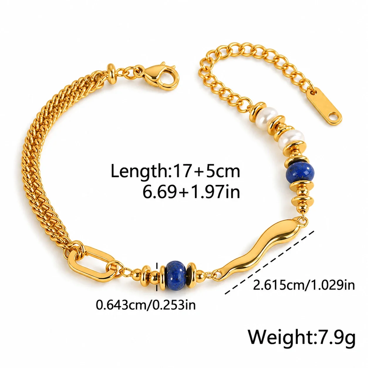 Wave Link Lapis Parelarmband, 18K Verguld Staal productfoto