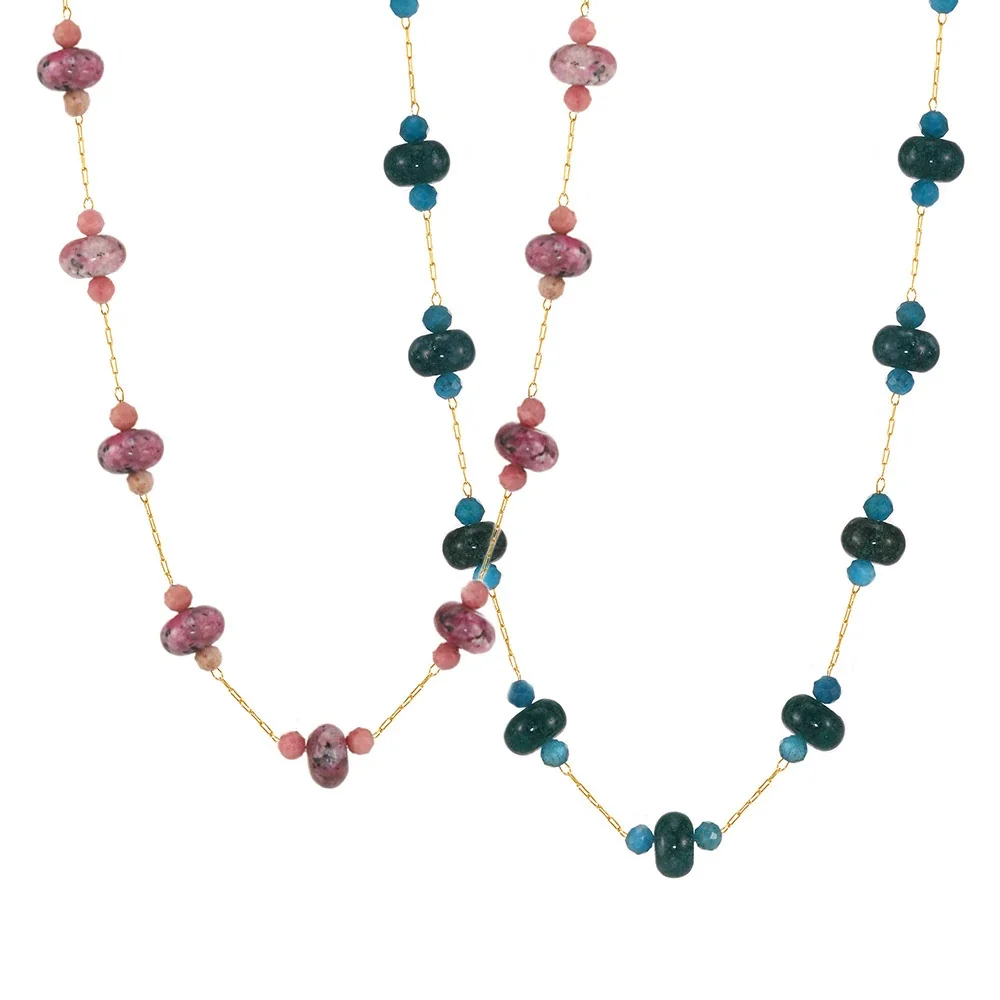 Tourmaline Bead Necklace with Rondelles, 18K Gold-Plated Steel