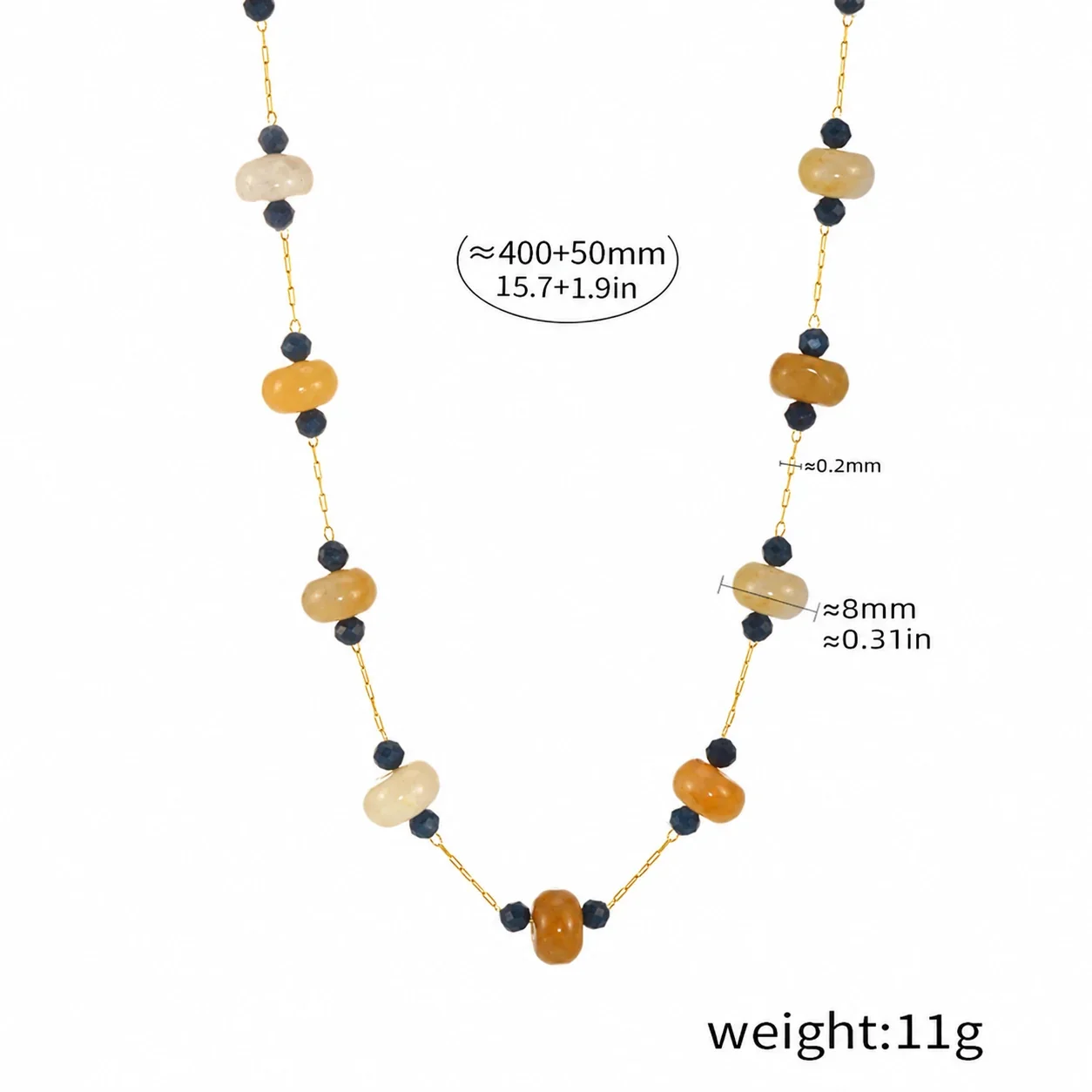 Tourmaline Bead Necklace with Rondelles, 18K Gold-Plated Steel - Yellow Natural Stone