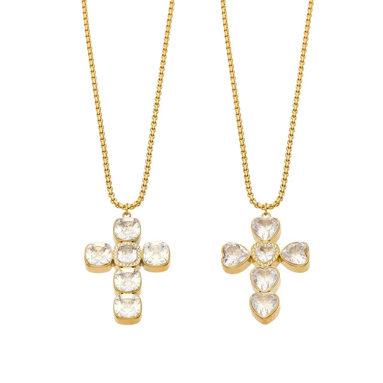 Cross Pendant Necklace with Cubic Zirconia and Gold PVD