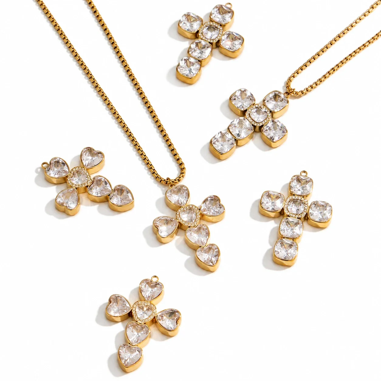 Cross Pendant Necklace with Cubic Zirconia and Gold PVD