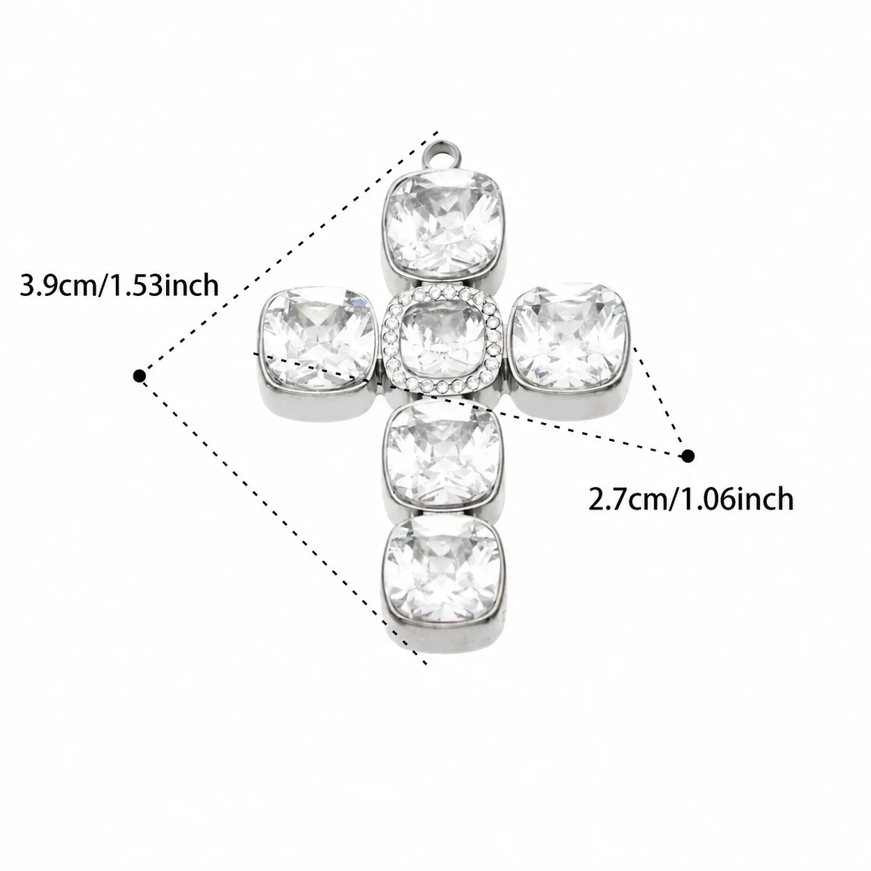 Cross Pendant Necklace with Cubic Zirconia and Gold PVD - Silver Square Cubic Zirconia Cross Without