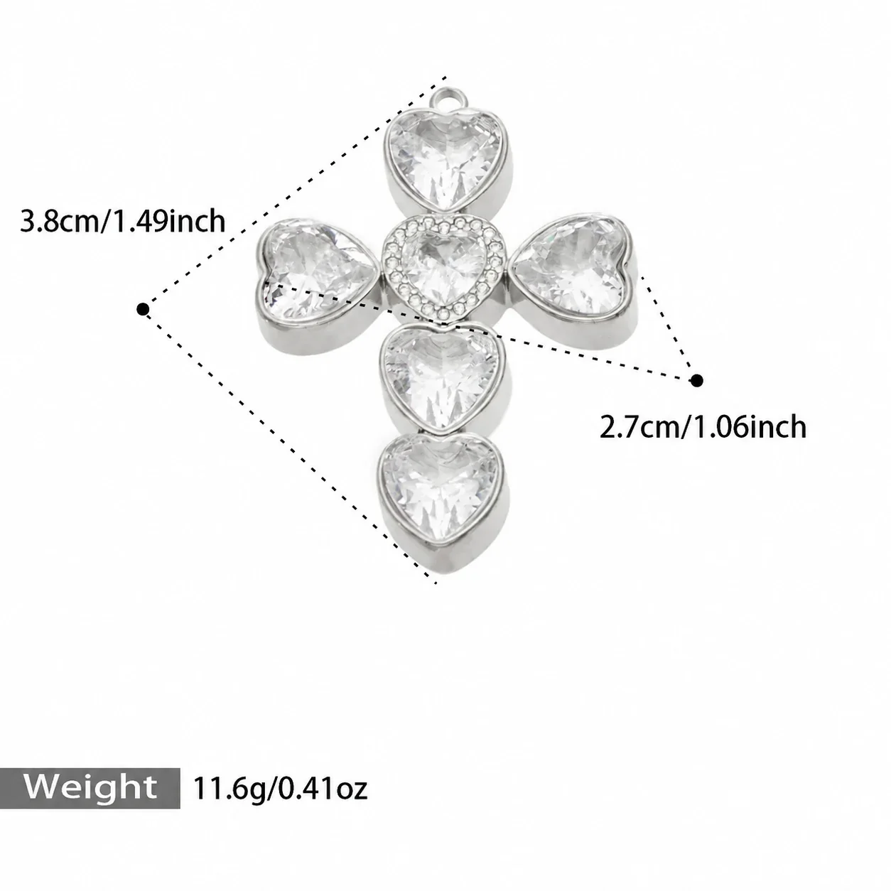 Cross Pendant Necklace with Cubic Zirconia and Gold PVD - Silver Heart Cubic Zirconia Cross Without
