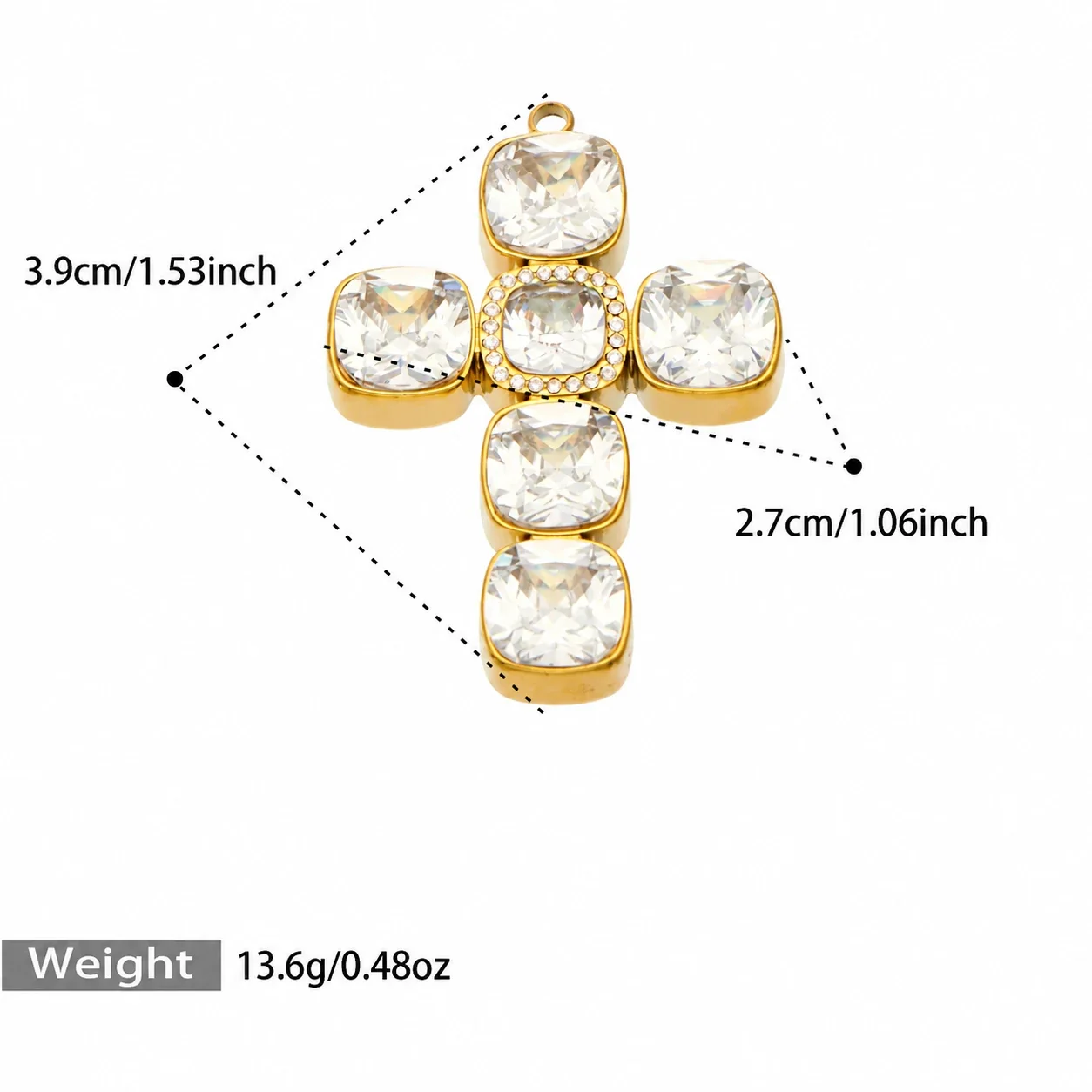Cross Pendant Necklace with Cubic Zirconia and Gold PVD - Gold Square Cubic Zirconia Cross Without