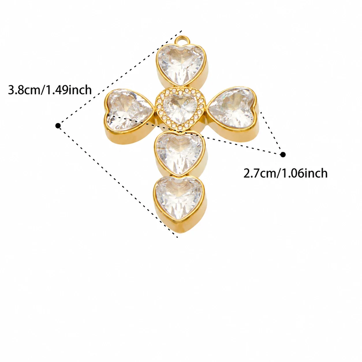 Cross Pendant Necklace with Cubic Zirconia and Gold PVD - Gold Heart Cubic Zirconia Cross Without