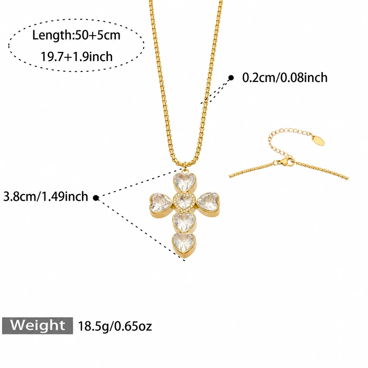 Cross Pendant Necklace with Cubic Zirconia and Gold PVD - Gold Heart Cubic Zirconia Cross With , 50 + 5 cm