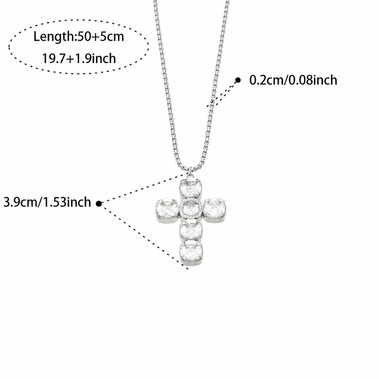 Cross Pendant Necklace with Cubic Zirconia and Gold PVD - Silver Square Cubic Zirconia Cross With , 50 + 5 cm