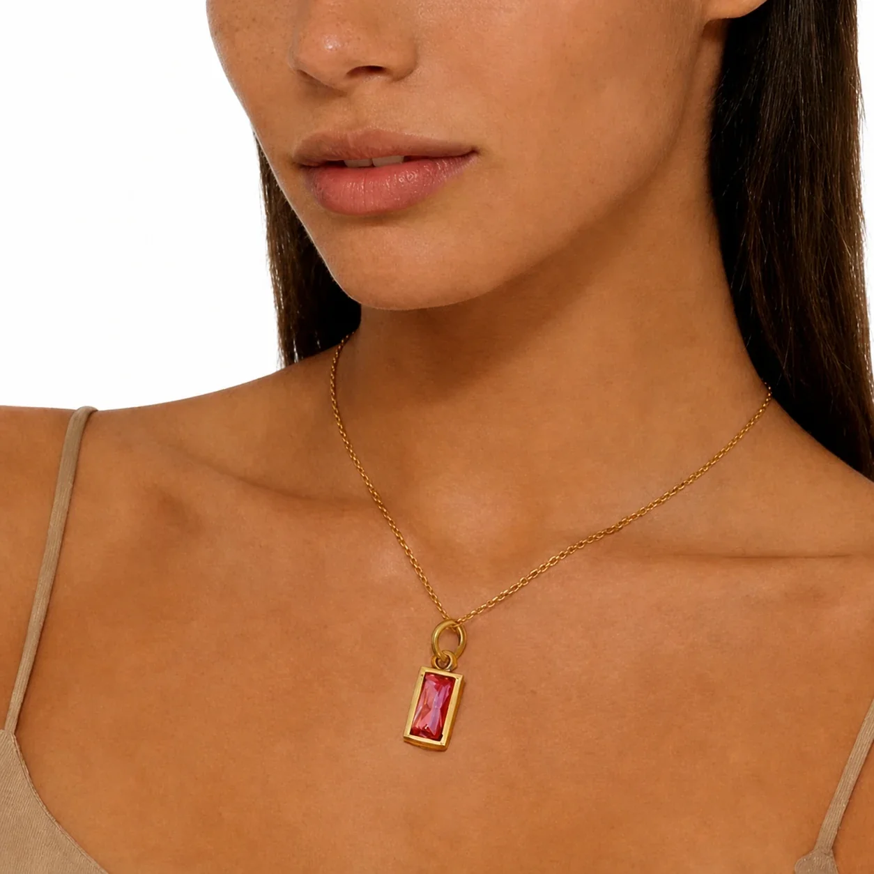 Refined Stainless Steel Baguette CZ Bezel Pendant