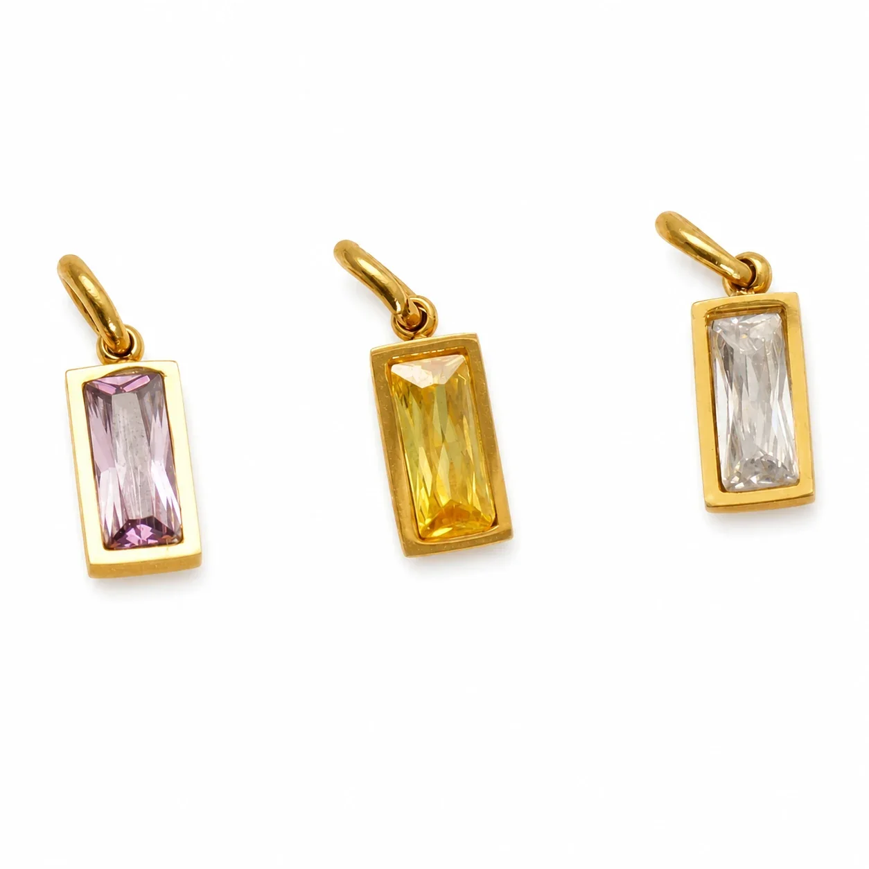 Refined Stainless Steel Baguette CZ Bezel Pendant