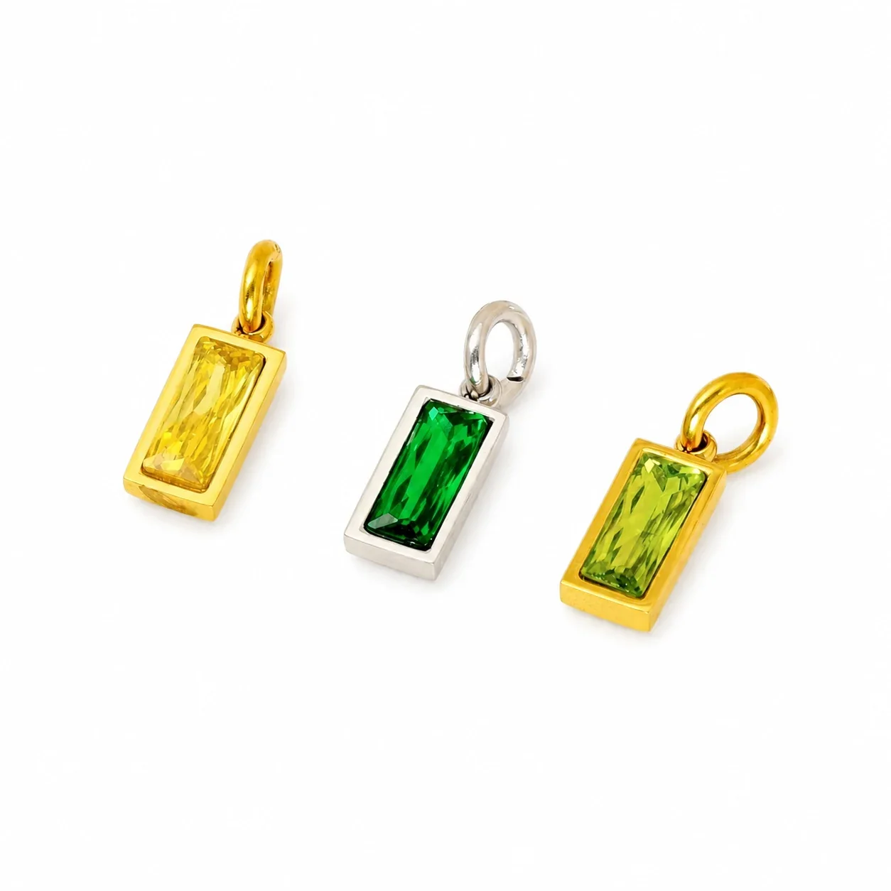 Refined Stainless Steel Baguette CZ Bezel Pendant