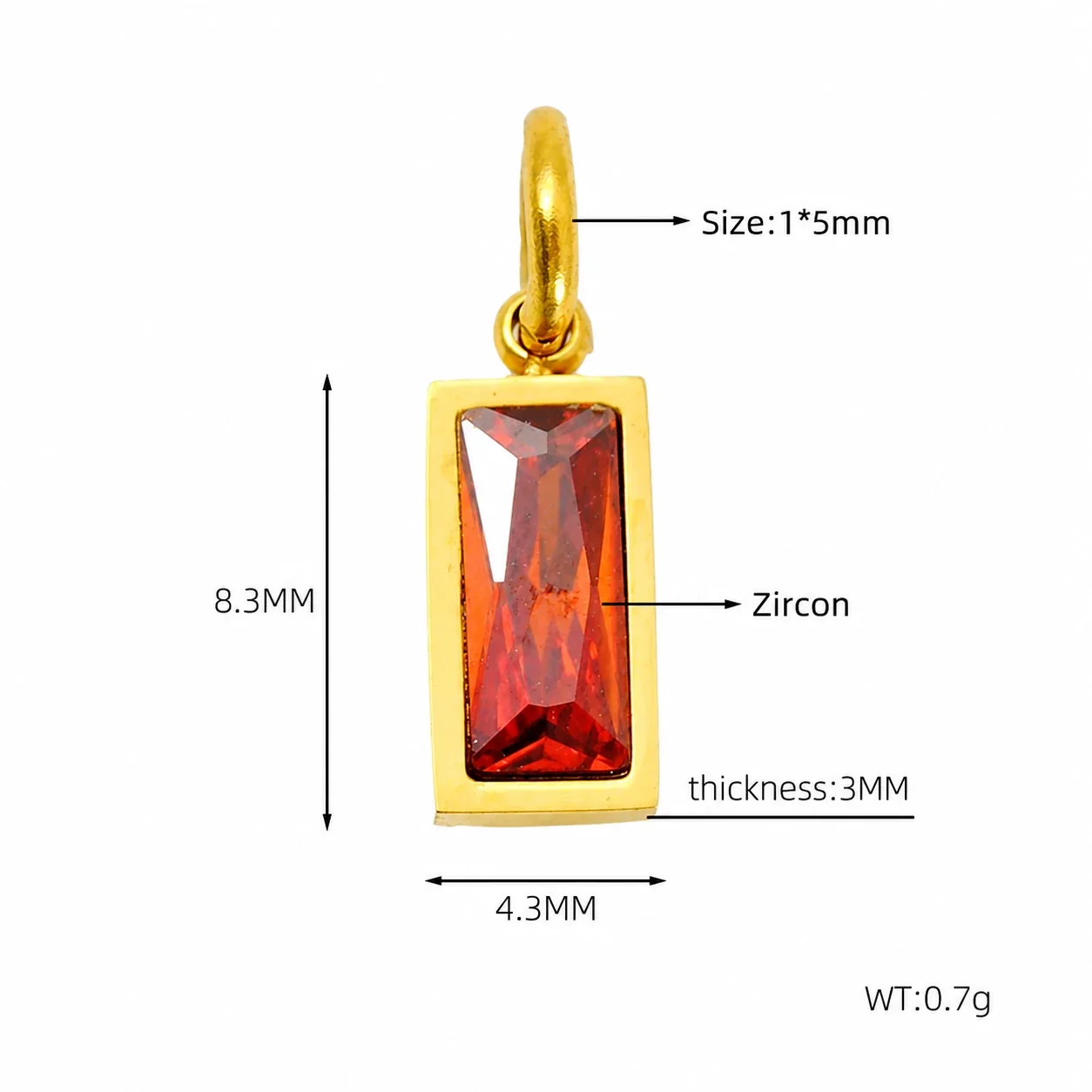 Refined Stainless Steel Baguette CZ Bezel Pendant - January Gold