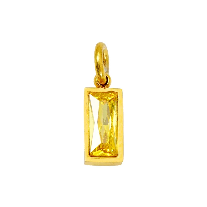 Refined Stainless Steel Baguette CZ Bezel Pendant - November Gold