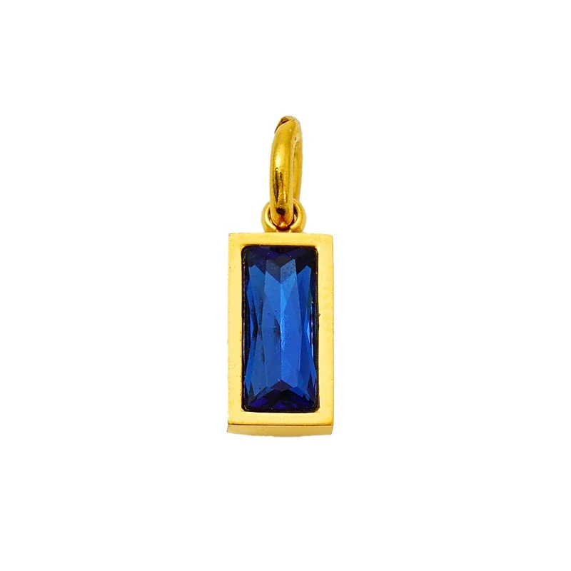 Refined Stainless Steel Baguette CZ Bezel Pendant - December Gold