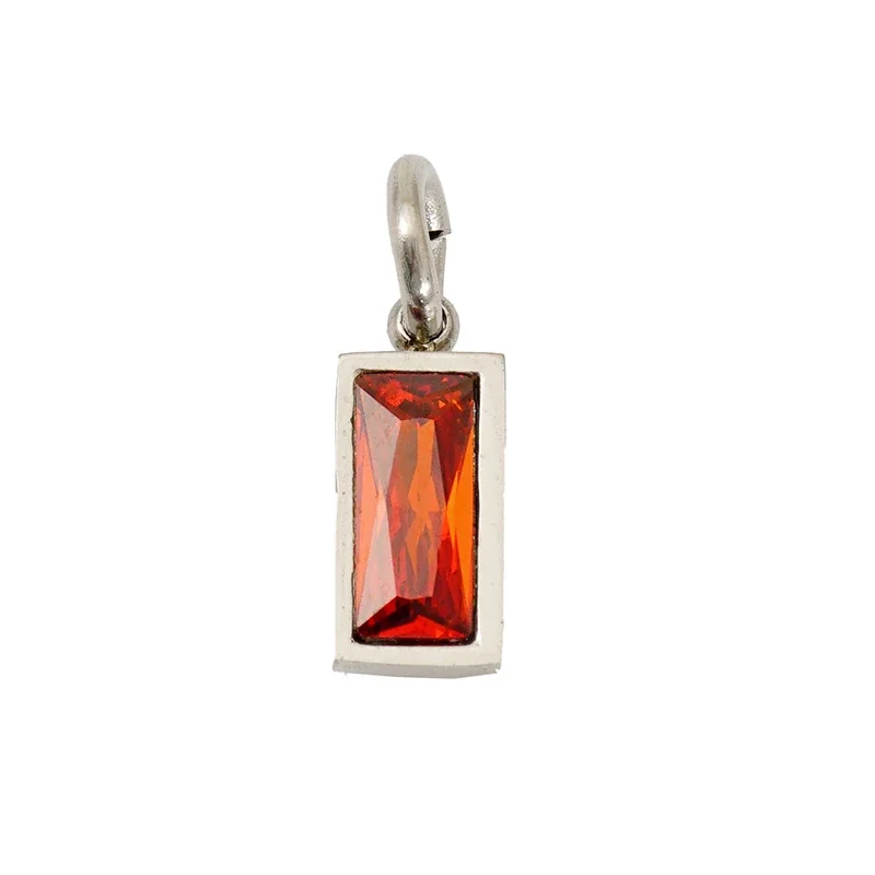 Refined Stainless Steel Baguette CZ Bezel Pendant - January Silver