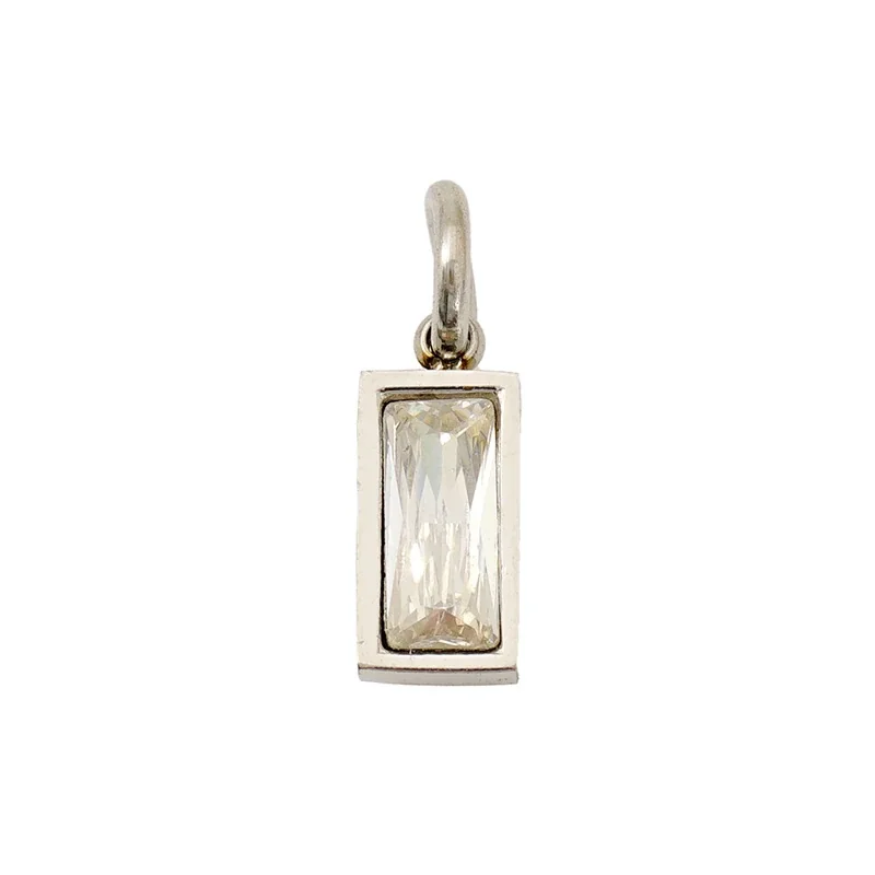 Refined Stainless Steel Baguette CZ Bezel Pendant - April Silver