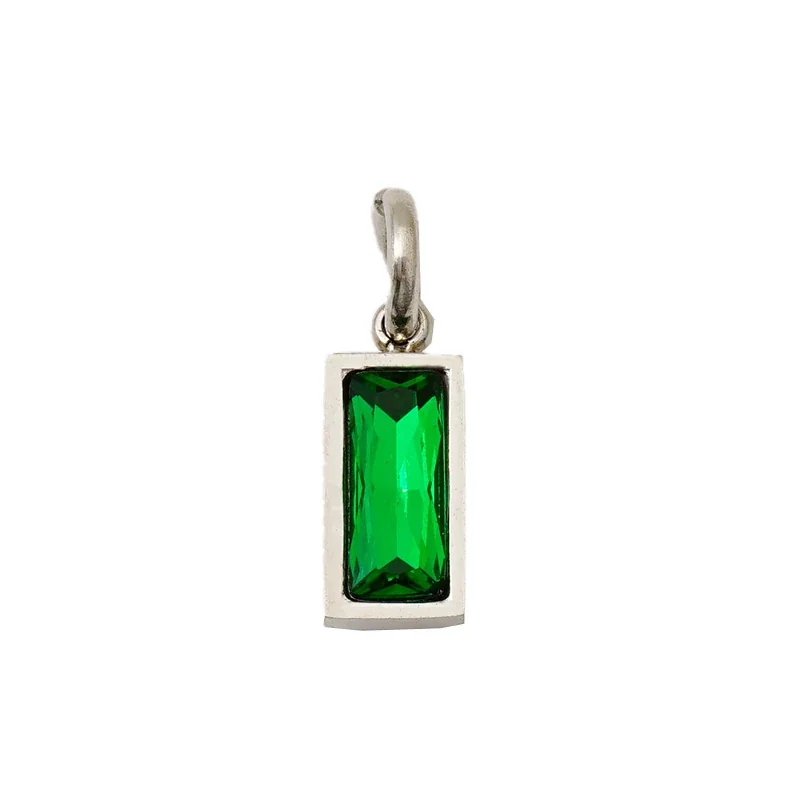 Refined Stainless Steel Baguette CZ Bezel Pendant - May Silver