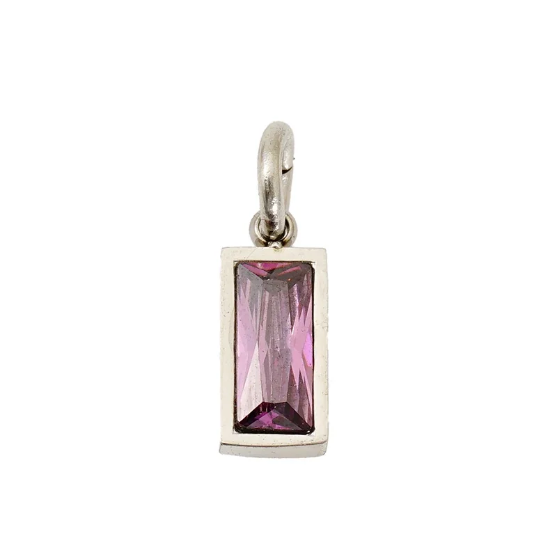 Refined Stainless Steel Baguette CZ Bezel Pendant - June Silver