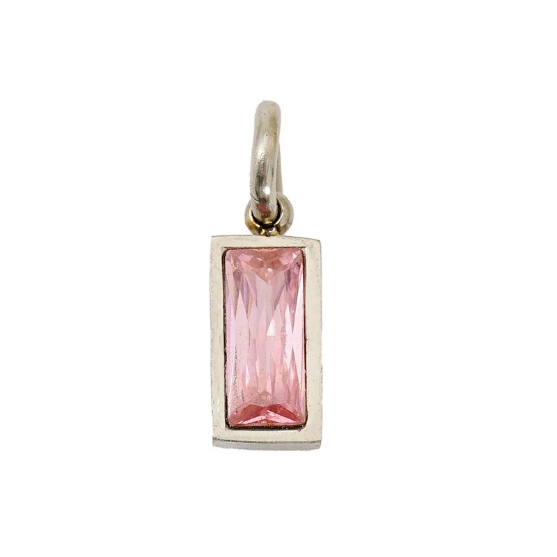 Refined Stainless Steel Baguette CZ Bezel Pendant - October Silver