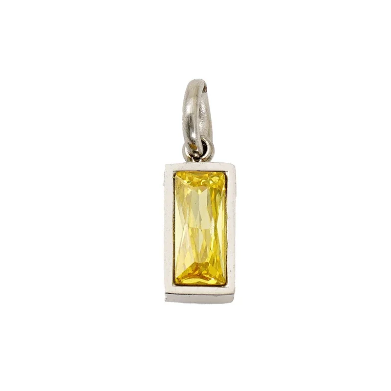 Refined Stainless Steel Baguette CZ Bezel Pendant - November Silver