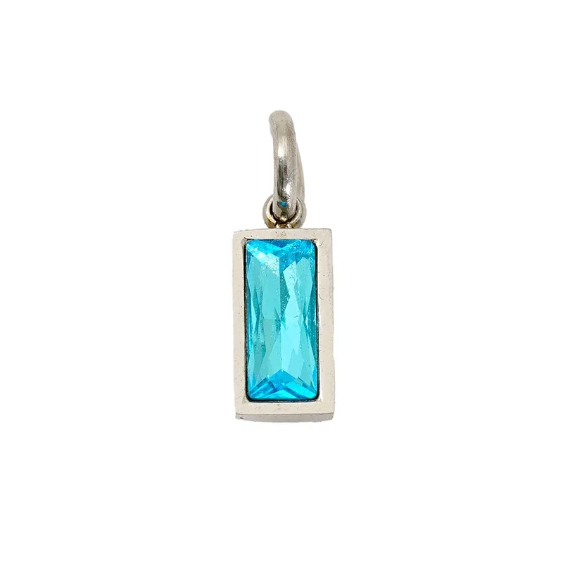 Refined Stainless Steel Baguette CZ Bezel Pendant - December Silver