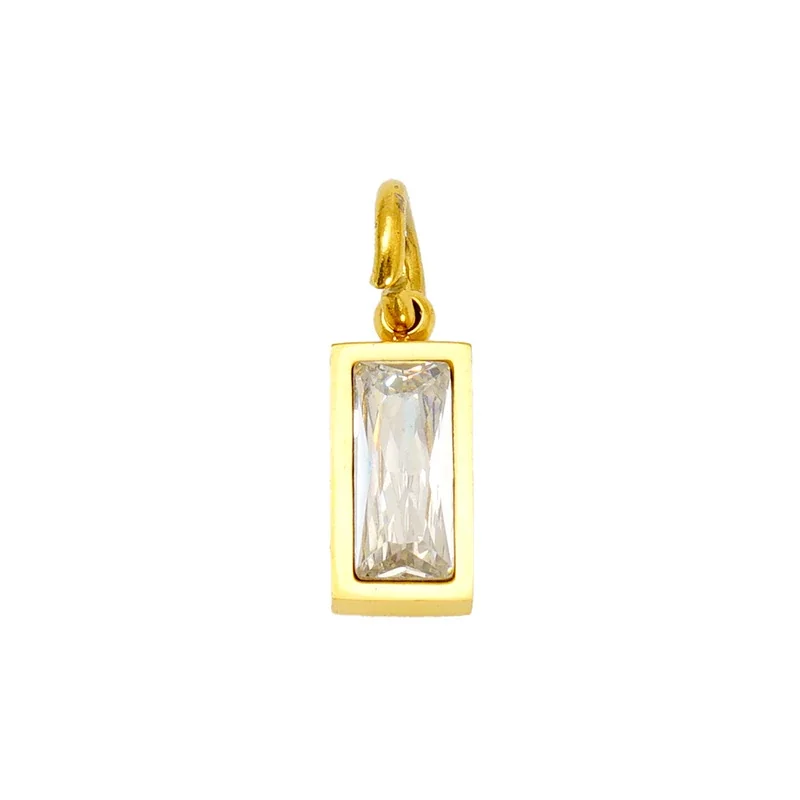 Refined Stainless Steel Baguette CZ Bezel Pendant - April Gold