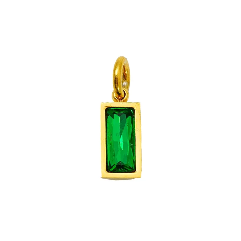 Refined Stainless Steel Baguette CZ Bezel Pendant - May Gold