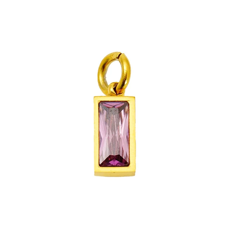 Refined Stainless Steel Baguette CZ Bezel Pendant - June Gold