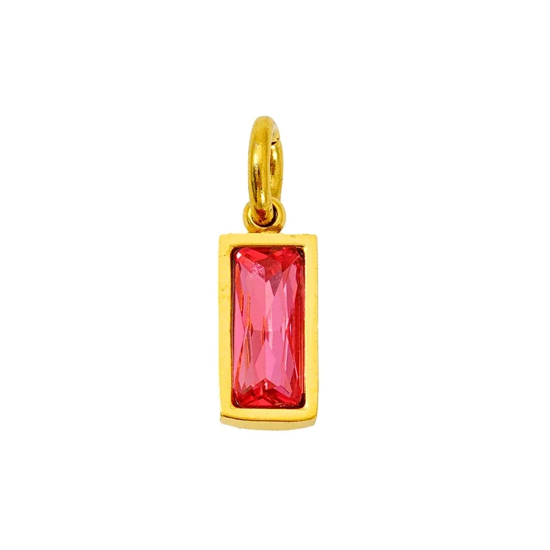Refined Stainless Steel Baguette CZ Bezel Pendant - July Gold