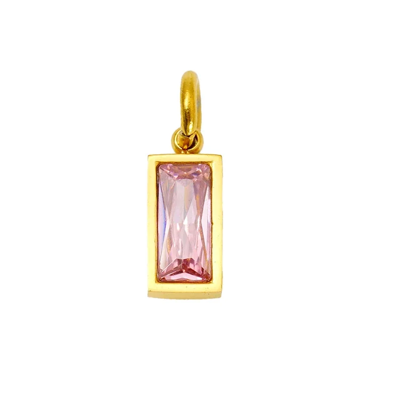 Refined Stainless Steel Baguette CZ Bezel Pendant - October Gold