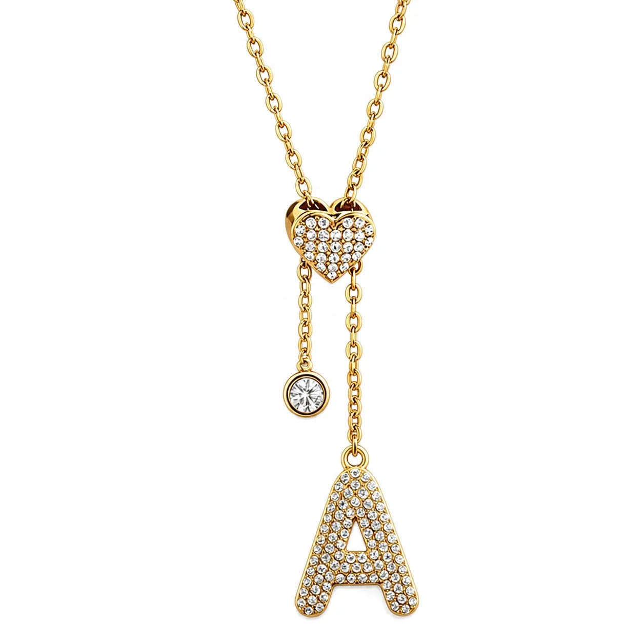 Polished 316 Stainless Steel Pavé Initial Necklace
