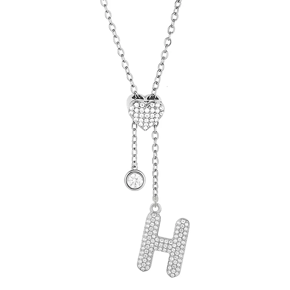 Polished 316 Stainless Steel Pavé Initial Necklace - Gold Letter H